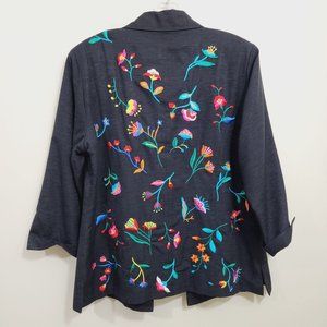 Silkland embroidered & beaded floral button front shirt / jacket woman's size M